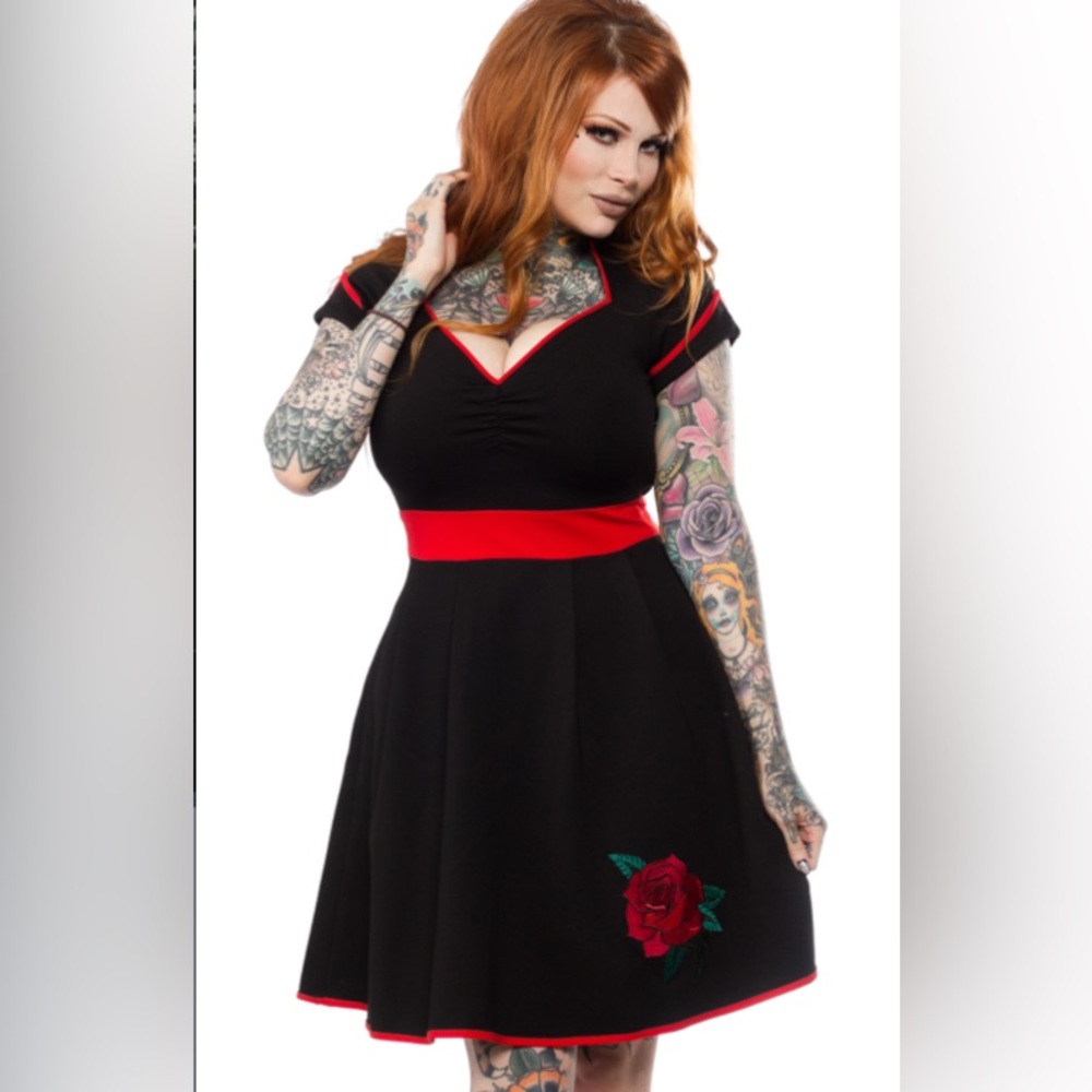 Sourpuss Black and Red Rose Women's Dress
